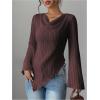 image:imageMakeMeChic Womens Long Sleeve Tops Y2k Casual Fall Sweater Off Shoulder Asymmetrical Knit Fitted ShirtsBrown