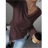 image:imageMakeMeChic Womens Long Sleeve Tops Y2k Casual Fall Sweater Off Shoulder Asymmetrical Knit Fitted ShirtsBrown