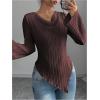 image:imageMakeMeChic Womens Long Sleeve Tops Y2k Casual Fall Sweater Off Shoulder Asymmetrical Knit Fitted ShirtsBrown