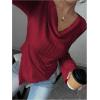 image:imageMakeMeChic Womens Long Sleeve Tops Y2k Casual Fall Sweater Off Shoulder Asymmetrical Knit Fitted ShirtsBurgundy