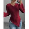 image:imageMakeMeChic Womens Long Sleeve Tops Y2k Casual Fall Sweater Off Shoulder Asymmetrical Knit Fitted ShirtsBurgundy