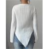 image:imageMakeMeChic Womens Long Sleeve Tops Y2k Casual Fall Sweater Off Shoulder Asymmetrical Knit Fitted ShirtsWhite