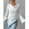 image:imageMakeMeChic Womens Long Sleeve Tops Y2k Casual Fall Sweater Off Shoulder Asymmetrical Knit Fitted ShirtsWhite