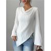 image:imageMakeMeChic Womens Long Sleeve Tops Y2k Casual Fall Sweater Off Shoulder Asymmetrical Knit Fitted ShirtsWhite