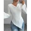 image:imageMakeMeChic Womens Long Sleeve Tops Y2k Casual Fall Sweater Off Shoulder Asymmetrical Knit Fitted ShirtsWhite