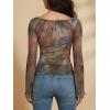 image:imageMakeMeChic Womens Mesh Lace Tops V Neck Long Sleeve Shirts Trim Y2k Going Out Party Tee ShirtsMulticolor