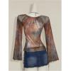 image:imageMakeMeChic Womens Mesh Lace Tops V Neck Long Sleeve Shirts Trim Y2k Going Out Party Tee ShirtsMulticolor