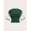 image:imageMakeMeChic Womens Number Graphic V Neck Jersey Shirts Short Sleeve Shirred Ruffle Streetwear Tee Crop TopsGreen