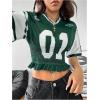image:imageMakeMeChic Womens Number Graphic V Neck Jersey Shirts Short Sleeve Shirred Ruffle Streetwear Tee Crop TopsGreen