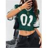 image:imageMakeMeChic Womens Number Graphic V Neck Jersey Shirts Short Sleeve Shirred Ruffle Streetwear Tee Crop TopsGreen