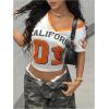image:imageMakeMeChic Womens Number Print Jersey Crop Tops Short Sleeve V Neck Summer Street Tee ShirtWhite