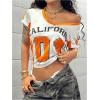 image:imageMakeMeChic Womens Number Print Jersey Crop Tops Short Sleeve V Neck Summer Street Tee ShirtWhite