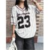 image:imageMakeMeChic Womens Number Print Jersey Shirt V Neck Half Sleeve Oversized Y2k Tee TopsMulticolor