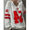 image:imageMakeMeChic Womens Number Print Oversized Sweatshirt V Neck Stripe Long Sleeve Y2k Pullovers TopRed