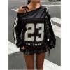 image:imageMakeMeChic Womens Off The Shoulder Jersey Shirt Number Print Long Sleeve Y2K Tee TopBlack
