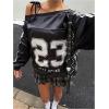 image:imageMakeMeChic Womens Off The Shoulder Jersey Shirt Number Print Long Sleeve Y2K Tee TopBlack