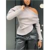 image:imageMakeMeChic Womens Off The Shoulder T Shirt Asymmetrical Ruched Long Sleeve Y2k TopsGrey