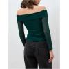 image:imageMakeMeChic Womens Off The Shoulder T Shirt Ring Ruched Long Sleeve Going Out Crop TopsDark Green