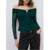 image:imageMakeMeChic Womens Off The Shoulder T Shirt Ring Ruched Long Sleeve Going Out Crop TopsDark Green