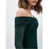 image:imageMakeMeChic Womens Off The Shoulder T Shirt Ring Ruched Long Sleeve Going Out Crop TopsDark Green