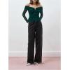 image:imageMakeMeChic Womens Off The Shoulder T Shirt Ring Ruched Long Sleeve Going Out Crop TopsDark Green