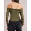 image:imageMakeMeChic Womens Off The Shoulder T Shirt Ring Ruched Long Sleeve Going Out Crop TopsOlive Green