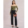 image:imageMakeMeChic Womens Off The Shoulder T Shirt Ring Ruched Long Sleeve Going Out Crop TopsOlive Green