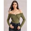 image:imageMakeMeChic Womens Off The Shoulder T Shirt Ring Ruched Long Sleeve Going Out Crop TopsOlive Green