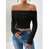 image:imageMakeMeChic Womens Off The Shoulder Tops Long Sleeve Crop Tops Fitted Going Out Top ShirtsBlack