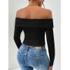 image:imageMakeMeChic Womens Off The Shoulder Tops Long Sleeve Crop Tops Fitted Going Out Top ShirtsBlack