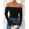 image:imageMakeMeChic Womens Off The Shoulder Tops Long Sleeve Crop Tops Fitted Going Out Top ShirtsBlack