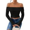 image:imageMakeMeChic Womens Off The Shoulder Tops Long Sleeve Crop Tops Fitted Going Out Top ShirtsBlack