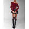 image:imageMakeMeChic Womens One Shoulder Ruched Asymmetrical Long Sleeve Y2K Tee Shirt Crop TopsBurgundy