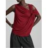 image:imageMakeMeChic Womens One Shoulder Tank Tops Sleeveless Asymmetrical Neck Ruched Twist Front Going Out TopsBurgundy