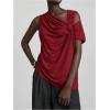 image:imageMakeMeChic Womens One Shoulder Tank Tops Sleeveless Asymmetrical Neck Ruched Twist Front Going Out TopsBurgundy