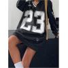 image:imageMakeMeChic Womens Oversized Jersey Dress Y2K Number Print V Neck Long Sleeve Pullover SweatshirtBlack