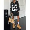 image:imageMakeMeChic Womens Oversized Jersey Dress Y2K Number Print V Neck Long Sleeve Pullover SweatshirtBlack