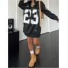 image:imageMakeMeChic Womens Oversized Jersey Dress Y2K Number Print V Neck Long Sleeve Pullover SweatshirtBlack