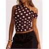 image:imageMakeMeChic Womens Polka Dots Asymmetrical Tops Going Out Y2k Crop TopsChocolate Brown