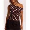 image:imageMakeMeChic Womens Polka Dots Asymmetrical Tops Going Out Y2k Crop TopsChocolate Brown