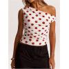 image:imageMakeMeChic Womens Polka Dots Asymmetrical Tops Going Out Y2k Crop TopsRed and White