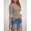 image:imageMakeMeChic Womens Striped Boat Neck T Shirt Long Sleeve Knit Going Out TopsBrown