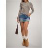 image:imageMakeMeChic Womens Striped Boat Neck T Shirt Long Sleeve Knit Going Out TopsBrown