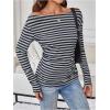 image:imageMakeMeChic Womens Striped Shirt One Shoulder Tops Long Sleeve T Shirts Ruched Going Out TopMulticolor
