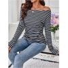 image:imageMakeMeChic Womens Striped Shirt One Shoulder Tops Long Sleeve T Shirts Ruched Going Out TopMulticolor