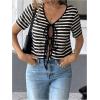 image:imageMakeMeChic Womens Striped Tee Shirt Short Sleeve Tie Front V Neck Summer Going Out Crop TopsBlack and White