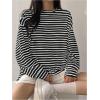 image:imageMakeMeChic Womens Striped Tops Long Sleeve Crew Neck Multi Ribbed Shirts Casual Pullover ShirtsBlack and White