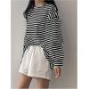 image:imageMakeMeChic Womens Striped Tops Long Sleeve Crew Neck Multi Ribbed Shirts Casual Pullover ShirtsBlack and White