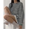 image:imageMakeMeChic Womens Striped Tops Long Sleeve Crew Neck Multi Ribbed Shirts Casual Pullover ShirtsBlack and White