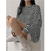 image:imageMakeMeChic Womens Striped Tops Long Sleeve Crew Neck Multi Ribbed Shirts Casual Pullover ShirtsBlack and White